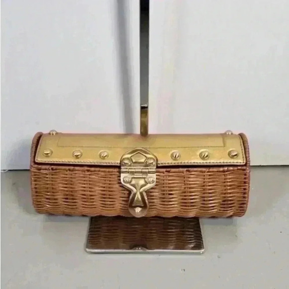 Michael Kors Handbags - Michael Kors Santorini Gold Wicker Clutch